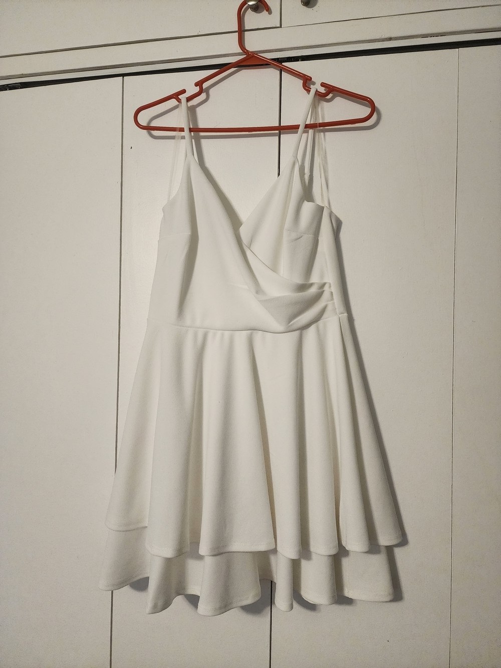 Emerald Sundae White Spaghetti Strap V-Neck Mini Dress